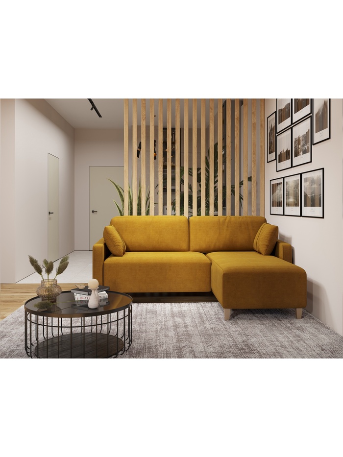 Диван угловой «Стокгольм», НПБ, тик – так, цвет горчичный luma 07