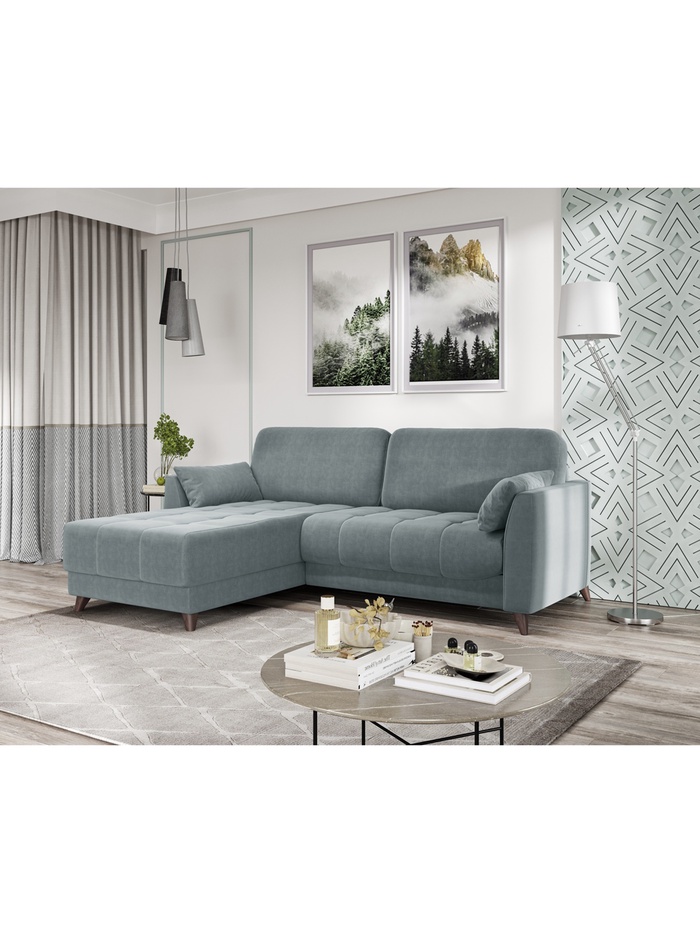 Диван угловой «Скандинавия», левый, НПБ, тик – так, цвет Серо-голубой Newtone aqwa blue